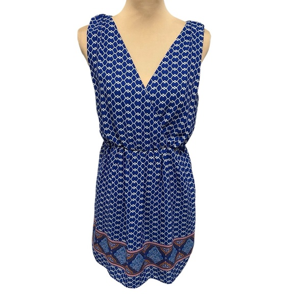 One Clothing Los Angeles Blue & White Boho Print Open Back Sleeveless Mini Dress - Picture 1 of 10